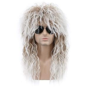 karlery Men and Women Long Curly Brown Gradient White Wig 70s 80s Rocker Mullet Party Funny Wig Costume Wig