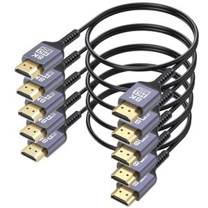 8K Ultra Thin HDMI Cable 2FT 5-Pack, Short HDMI Cable 2 Foot Flexible Slim HDMI Cord 48Gbps High Speed 8K@60Hz, 4K@120Hz, 2K@240Hz, 1080P, HDR, eARC for HDTV, Monitor, Camera, HDMI Switch