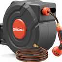 3rd Generation Retractable Garden Hose Reels 100 ft X 1/2"+6.5 ft 180 Swivel Wall Mounted Any Length Lock Self Winding 9 Pattern Nozzle UV Resistant Heavy Duty Hose Reels for Outside(Black)