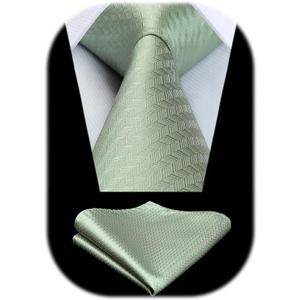 HISDERN Ties for Men Solid Houndstooth Neckties Handkerchief Formal Business Tie & Pocket Square Set Wedding Party (Green)