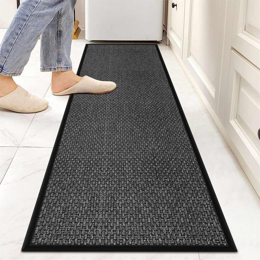 6ft Kitchen Runner Rugs Non Skid, Absorbent Small Jute Kitchen Carpet Rugs, Rubber Backed Home Floor Mat, Black