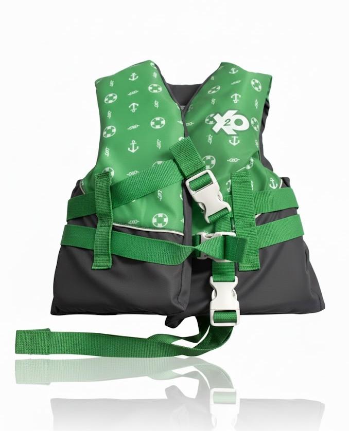 X2O USCG Type III Style B. Green Life Vest Child 30-50lbs 2 Buckles