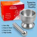 Pill Crusher - 304 Food Grade Stainless Steel Mortar and Pestle Medicine Grinder Set - Non-Slip Splitter to Easily Crush Medicine Pills Tablets Vitamins to Fine Powder for Adults, Seniors, Dogs, Pets