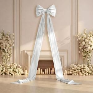 Giant Wall Bow Decorations 90x18 Inch Oversized Large Velvet Bow Decorative for Room Wall Backdrop Party Birthday Baby Shower Decor Front Door Patio Outdoor Wedding Arch Supply(White)