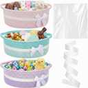 3 Pack Easter Small Bow Woven Basket Empty with Handles Gift Bags and Ribbon 12" x 8" x 5" Gift Baskets to Fill Storage Box Pet Toy Wedding Presents Birthday(Pastel)