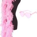 Colorful Feather Boas 45g, 6.6ft Feather Boa for Women for Dancing Wedding Party Halloween,with Heart Sunglasses (Pink)