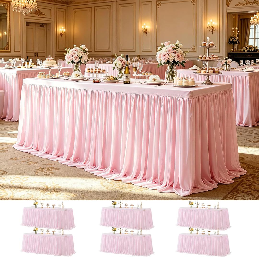 6 Pack Pink Table Cloth Tulle Tutu Table Skirt for 6 Foot Rectangle Tables, 72" x 30"