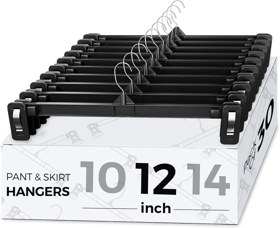 Smartor Pants Hangers - 30 Pack, Black Clips Hangers with 360 Hooks, Shorts Hanger with Strong Clamps, Dress, Heavy Duty as Trousers, Skirt, Jeans, Towel and Bottom Clothes -12 Inch