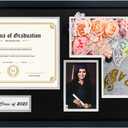 Graduation Shadow Box Frame for 8.5x11 Diploma & 4x6 Photo with Graduation Cap & Tassel Holder Class of 2024 2025 Wood Display Case Black over White Mat