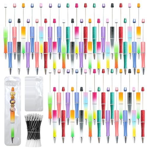 DASTTUIS 300 Pieces DIY Beadable Pen Kit – 100 Plastic Ballpoint Pens with Refills & Bags – School Supplies, Office Accessories & Decorative Items for Students & Teachers (Gradient)