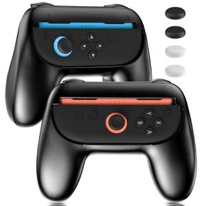 FANPL Switch 2 Joycon Grip, Comfort Ergonomic Hand Grips for Nintendo Joy Con 2 Controller with 4 Thumb Grip Caps (2 Pack) (Black-Black)