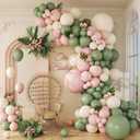 141pcs Pink and Green Balloon Arch Garland Kit with Sage Green Pastel Pink Sand White Balloons for Birthday Bridal Shower Party Boho Baby in Bloom Baby Shower Decorations