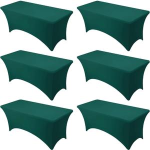 6-Pack Premium Hunter Green Spandex Tablecloths for 6ft Rectangle Tables, Stain & Wrinkle-Resistant, Washable Stretch Polyester Fitted Table Cover for Weddings, Banquets, Trade Shows Events