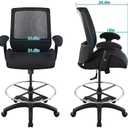 BOLISS Ergonomic Mesh Computer Office Drafting Chair with Super Soft Adjustable Arms Molded Foam Seat Cushion Lumbar Support and Big Foot Ring -Black (LB-2820D)