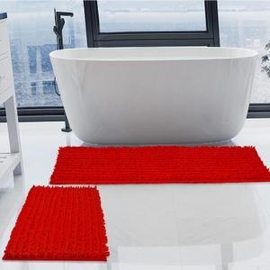 Luxury Chenille Red Bathroom Rugs Sets 2 Piece, Thickened Hot Melt Rubber Bottom Bath Mats for Bathroom Non Slip,Bath Rugs Quick Dry Machine Washable for Shower Mat (47"x17"+17"x24")