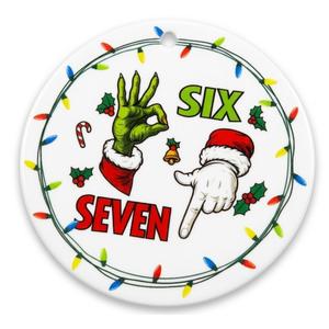 Funny Christmas Ornaments, Santa Says Six Seven Meme 67 Ornament, Christmas Stocking Stuffers Gifts for Teens Kids Friends Coworkers (SIX Seven Ornament), Pack of 2