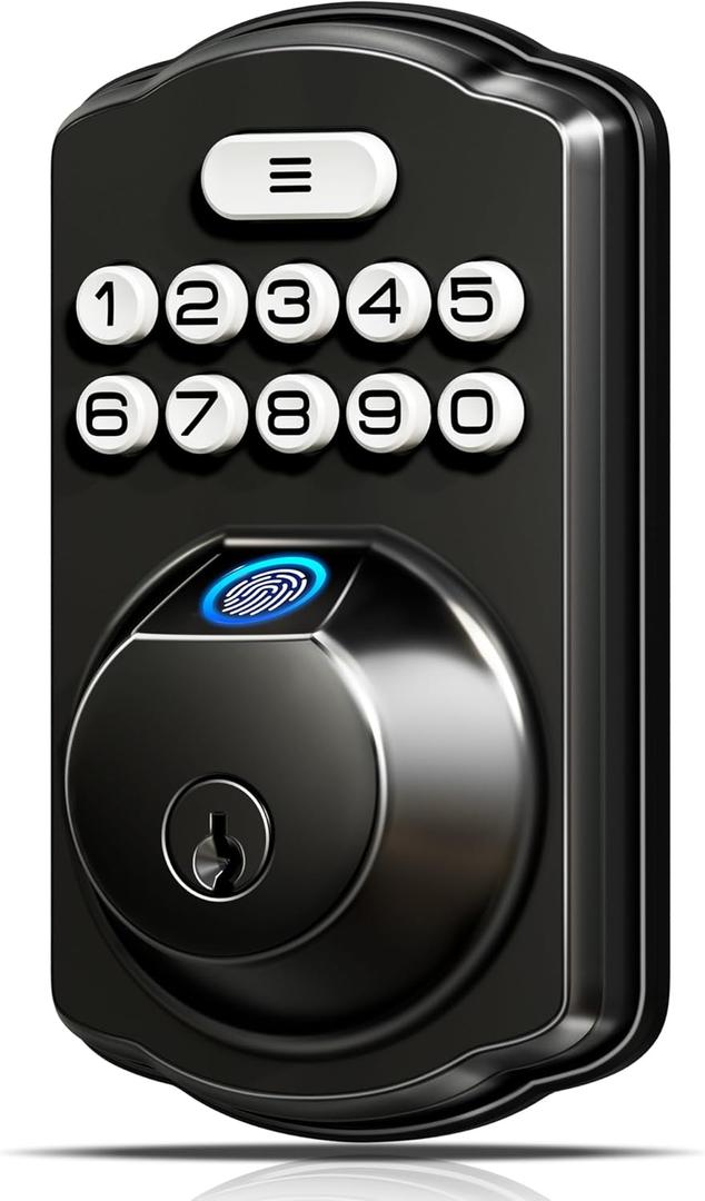 Veise KS02A Fingerprint Keyless Entry Door Lock, Auto Lock, Electronic Keypad Deadbolt for Front Door, Biometric, Anti-Peeping Password, Easy Install, Matte Black