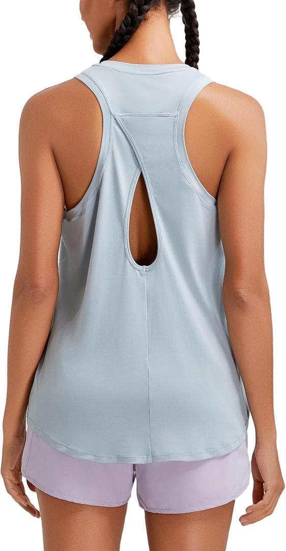 RUNNING GIRL Racerback Running Yoga Athletic Tank Tops for Women, Sleeveless Workout Tank Tops Woman Tennis Shirts (Gray, S)