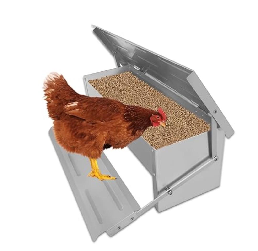 Hooomyai Economical and Practical Automatic Chicken Feeder,Aluminum Alloy Material, 8 lbs Capacity, On-Demand Feeding for 10 Chickens, Anti-Flick Grill