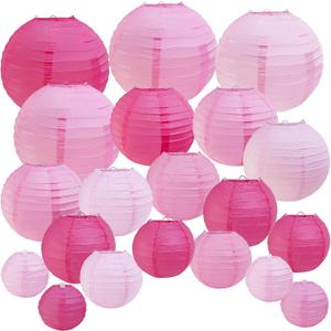 Winlyn 20 Pack Pink Paper Lanterns Party Decorations Hanging Round Chinese Paper Lanterns 4" 6" 8" 10" 12" for Valentine's Day Wedding Pirate-Themed Birthday Engagement Baby Showers Ceiling Decor