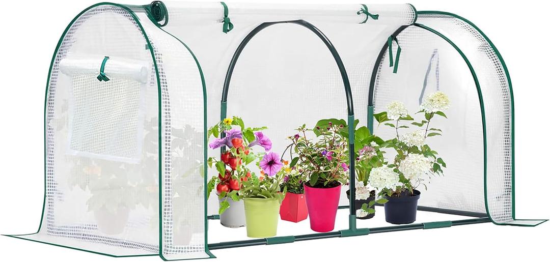 Mini Greenhouse for Outdoor,Portable Small Tunnel Greenhouses for Outdoors with Roll up Zipper Door for Protecting Plant (PE, 47" x23" x 23")