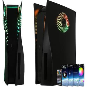 Faceplate with RGB Light Strip for PS5 and Dust Filter for Cooling Vents DOBEWINGDELOU 400+ Effects LED Light Ring Console Cover for Disc Edition DIY Decoration Kit Accessories Black