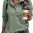 SHEWIN Women's Casual Long Sleeve Stand Neck Sweatshirt Lightweight Button Drawstring Pullover Tops