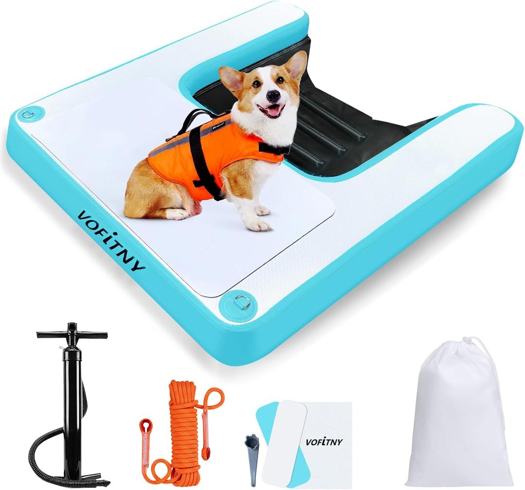 VOFiTNY Dog Boat Ramp Puppy Docks Water Plank Inflatable Floating Ladder Protable Pup Ramp for Pool Lake Up to 30 Pounds Easy for Small Dogs (Cyan)