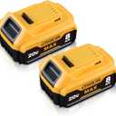 DCB200 8.0Ah Compatible for DeWalt 20V Max Lithium Battery DCB200 DCB201 DCB203 DCB204 DCB206 DCB180 DCD/DCF/DCG Series Cordless Power Tool and Charger 2Packs