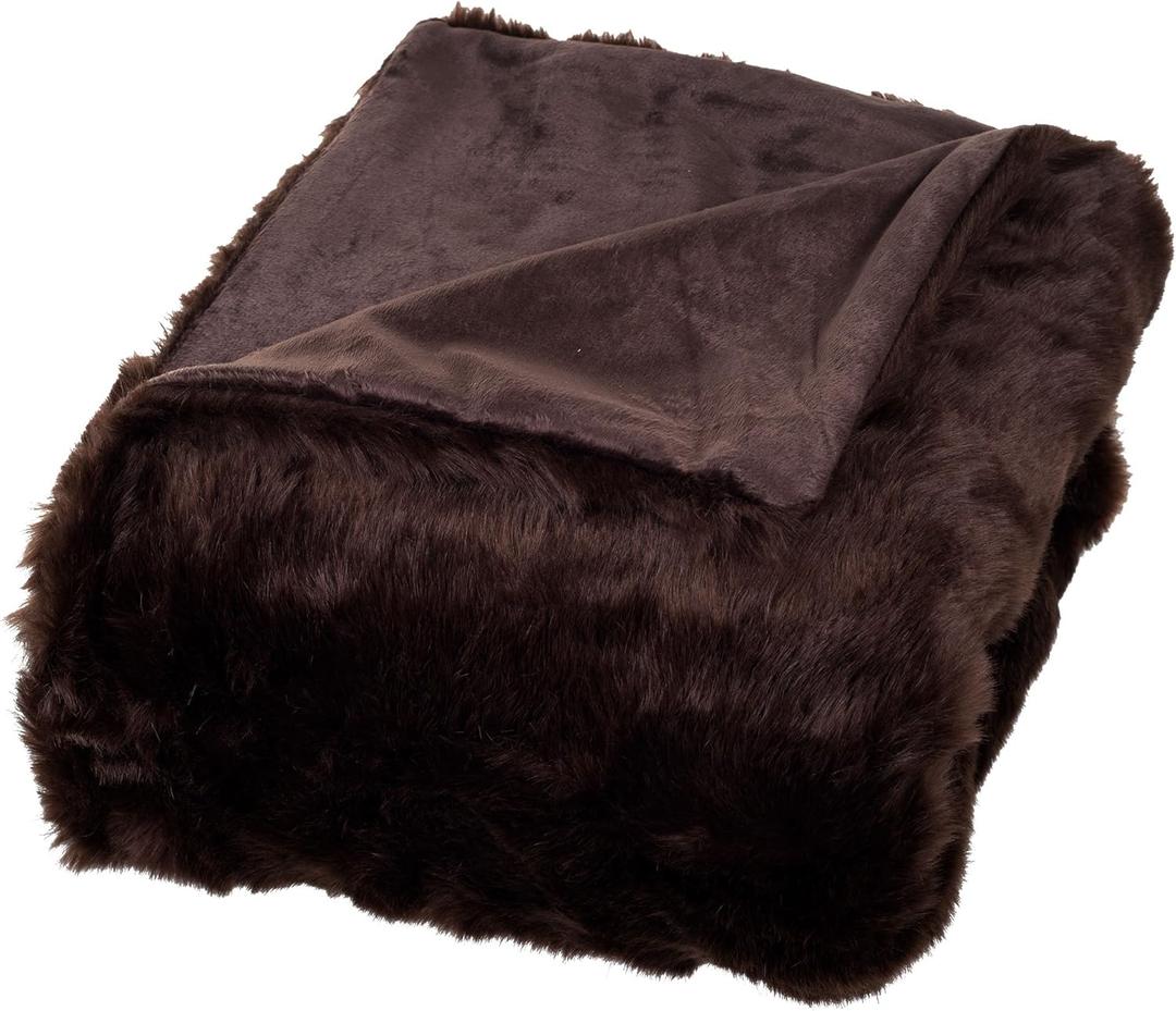 Lavish Home Luxury Long Haired Faux Fur Throw Blanket, Brown