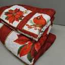 Christmas Quilt Set Queen Size 3 Pieces Christmas Patchwork Floral Wreaths Cardinals Red Berries Holiday Bedding Sets Red Vanilla Grid Coverlet Bedspread Coverlet with 2 Pillowcases for All Season