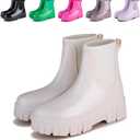Womens Rain Boots Ankle Waterproof Garden Shoes Fashion Wellington Rubber Rainboots Slip-Resistant Work Shoes for Outdoor Work (9, White)