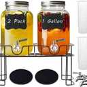 Galssmagic 1 Gallon Glass Drink Dispenser with Stand,2 Pack Glass Beverage Dispenser with Stainless Steel Spigot,Water Lemonade Dispenser for Parties