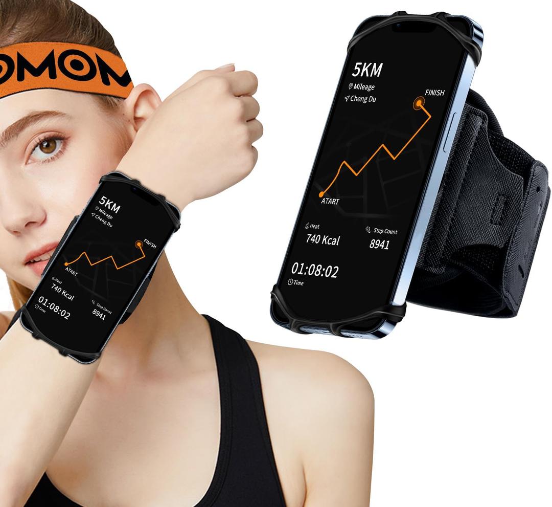 Wristband Phone Holder for Running,Forearm Armbands 360 Rotatable & Detachable Compatible with All 4.5-7 inch Cellphone for iPhone 16/15/14/Pro/ProMax/13/12/11/mini/XS/XR,for Workout Jogging (Black)