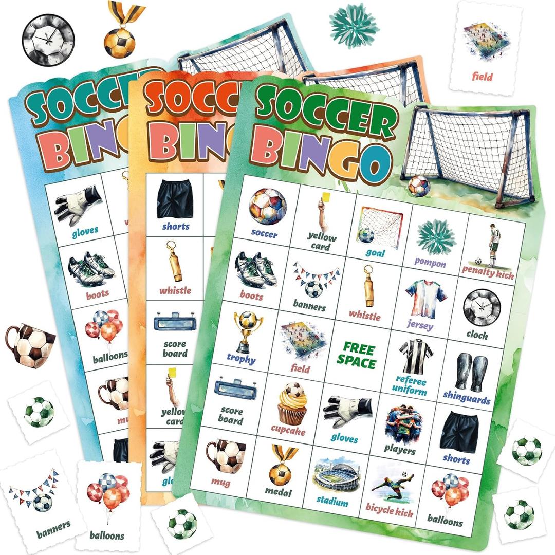 2 x Fancy Land Soccer Bingo Game Birthday Party Bingo Cards Set for Kids Adults Classroom Supplies Sports Theme Gifts 24 Players
