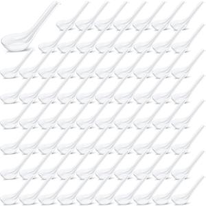 Hushee 100 Pcs Asian Soup Spoon Large Chinese Noodle Ramen Reusable Japanese Wonton Rice Dumpling Pho Spoon Bulk with Hook for Home Restaurant Kitchen(Simple)