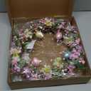 Timer - 20 Inch Easter Wreaths for Front Door Easter Decorations, Easter Wreath with 20 LED Lights Colorful Eggs Flowers Leaves Berried Spring Wreath Decor for Home Holiday Farmhouse Indoor Outdoor