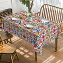 Horaldaily Mexico Tablecloth 60x84 Inch Rectangular, Halloween Cinco De Mayo Fiesta White Washable Seasonal Table Cover for Party Picnic Dinner Decor