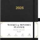 2026 Planner - Weekly and Monthly Planner 2026, Jan.2026 - Dec.2026, 9" x 11", 2026 Calendar Planner with Inner Pocket + Bookmarks+ Leather Hardcover, Black