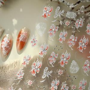 5D Embossed Flower Nail Stickers for Nail Art Floral Nail Art Stickers Self-Adhesive Pearls Nail Art Decals for Women Nail Supplies Art Design Stickers 1 Sheet