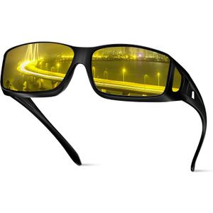 Night Driving Glasses for Men Women Fit Over Sunglasses Anti Glare Polarized HD Night Vision Glasses (02 Glossy Black Frame/ Yellow Night Vision Lens)