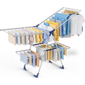 Sakugi Clothes Drying Rack, Foldable 2-Level with 70" Adjustable Wings, X-Large