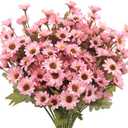 7 Bundles Fake Mums Artificial Fall Flowers for Outdoors Silk Daisy Floral Faux Mum Plants for Home Decor Indoor Outside Porch Pots Planters Potted Decorations (Pink)