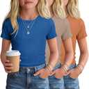 LessonZoo 3 Pack Girls Short Sleeve Slim Fit Tops, 3-Color Set, 13-14 Years