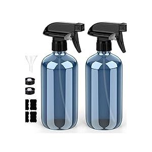 Glass Spray Bottle with Silicone Sleeve Protection, Amber Glass Spray Bottle Set for Window Cleaner Aromatherapy Facial Hydration Watering Flowers Hair Care 2 Pack/16 oz  Blue