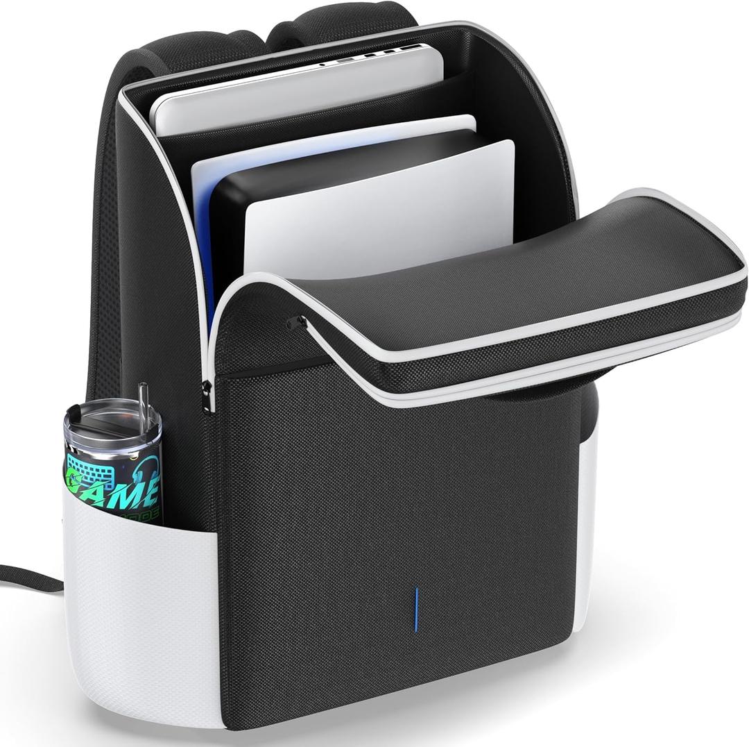 Backpack for PS5/ Slim/ Pro Console, Full Protection PS5 Carrying Case Travel Bag, Large Capacity PS5 Storage Bag for Dual Controllers, PS Portal, Laptop, Game Cards, PS5 Backpack with 3 Cable Pouch (Black & White) Backpack for PS5/ Slim/ Pro Console, Full Protection PS5 Carrying Case Travel Bag, Large Capacity PS5 Storage Bag for Dual Controllers, PS Portal, Laptop, Game Cards, PS5 Backpack with 3 Cable Pouch (Black & White)