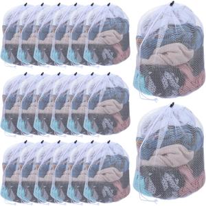 20 Pcs Mesh Laundry Bags Bulk with Drawstring 20 x 24'' Hanging Heavy Duty Medium Mesh Dry Cleaning Bag Machine Washable Large Net for Clothes,Sock,Bed Linen Dormitory, Travelling Camping