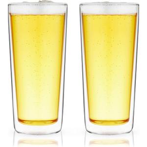 True Double Walled Beer Glasses, Pint Glasses for Beers, Water, Iced Coffee, Cocktails, Game Night, Beer Gifts for Men, BBQ Outdoor Party, Home Bar Accessories, Kitchen Glassware, 16 oz, Set of 2