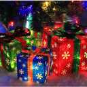 ATDAWN Set of 3 Lighted Gift Boxes Christmas Decorations, Red Green and Blue Present Boxes, Christmas Home Gift Box Decor