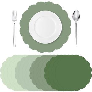 Tinlade 80 Pcs Sage Green Paper Placemats 13.5 Inch Sage Green Disposable Place Mats Decorative Round Table Placemats for Wedding Banquet Bridal Shower Birthday Party Supplies Dining Tableware Decor